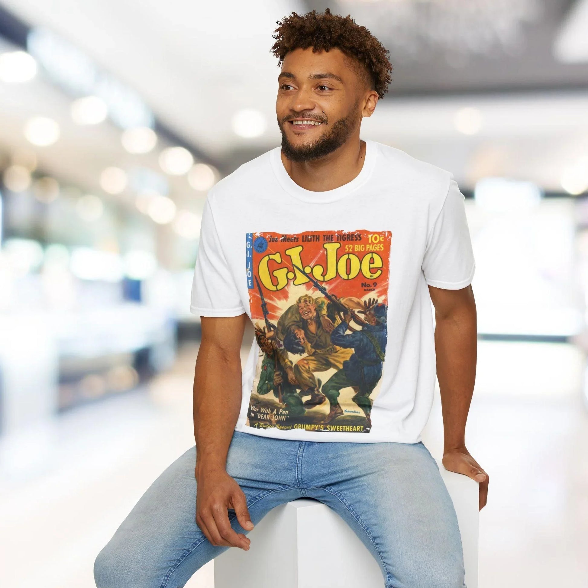 Close-up of the G.I. Joe No.9 softstyle T-shirt’s fabric texture and subtle heathered finish from a front angle