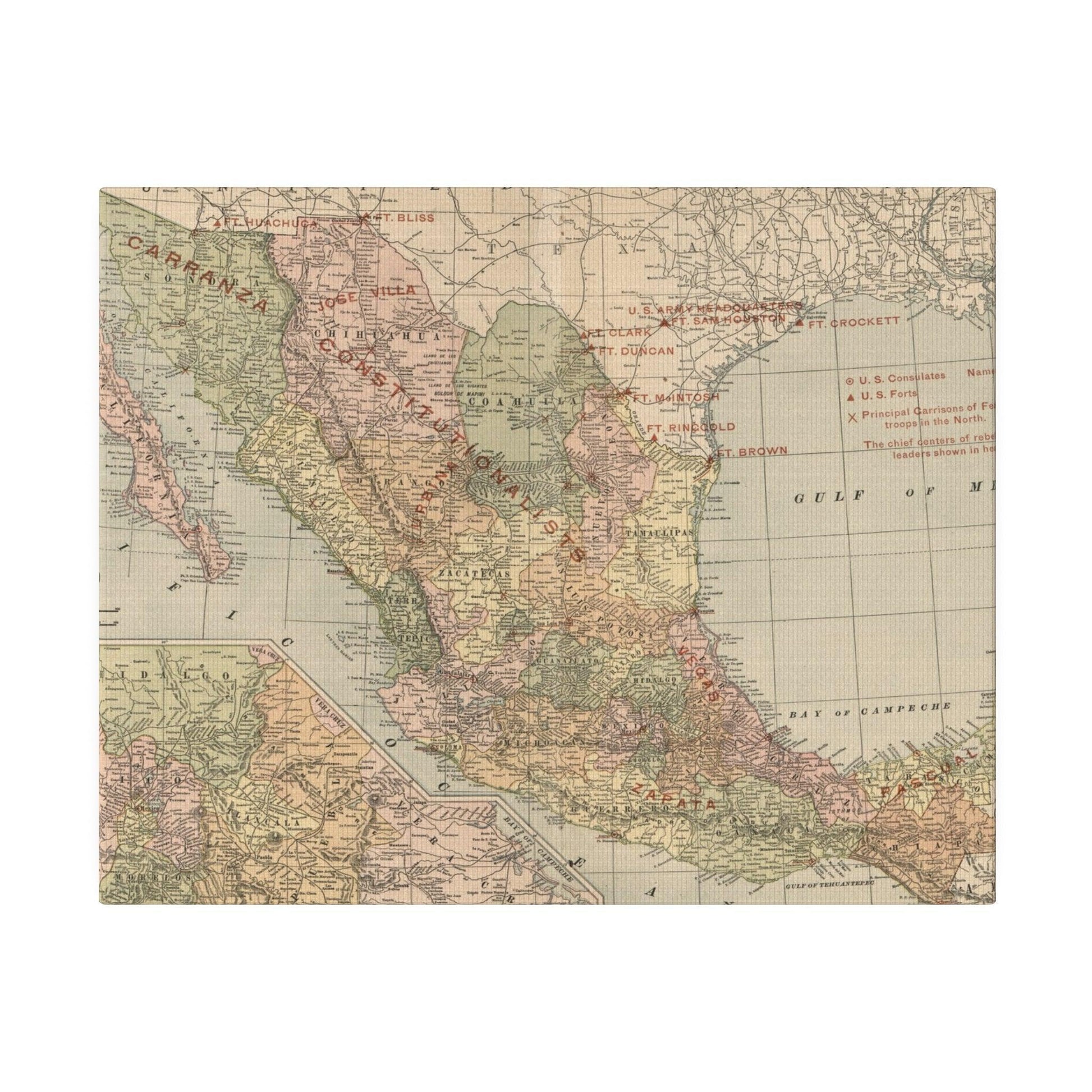 Close-up of textured canvas surface highlighting brushstroke details and vibrant color contrast of the Mexican Revolution