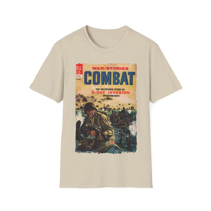 Close-up of the Combat Mar 1964 unisex softstyle T-shirt fabric texture with visible relaxed fit stitching in charcoal gray