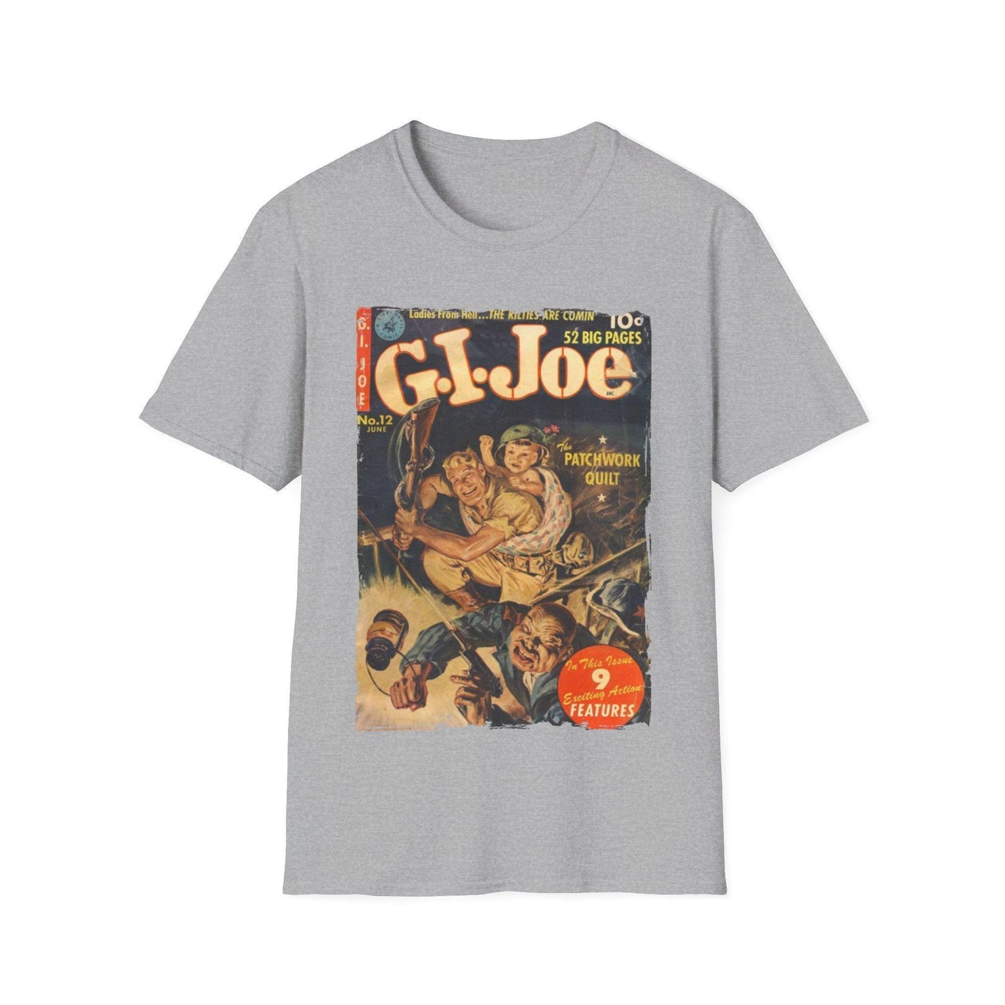 Close-up of the G.I. Joe No.12 T-shirt's relaxed fit neckline and vibrant red color, highlighting soft polyester-cotton