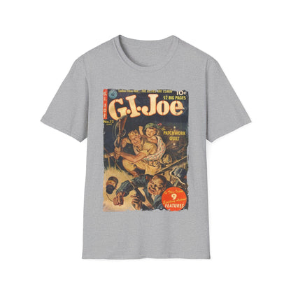 Close-up of the G.I. Joe No.12 T-shirt's relaxed fit neckline and vibrant red color, highlighting soft polyester-cotton