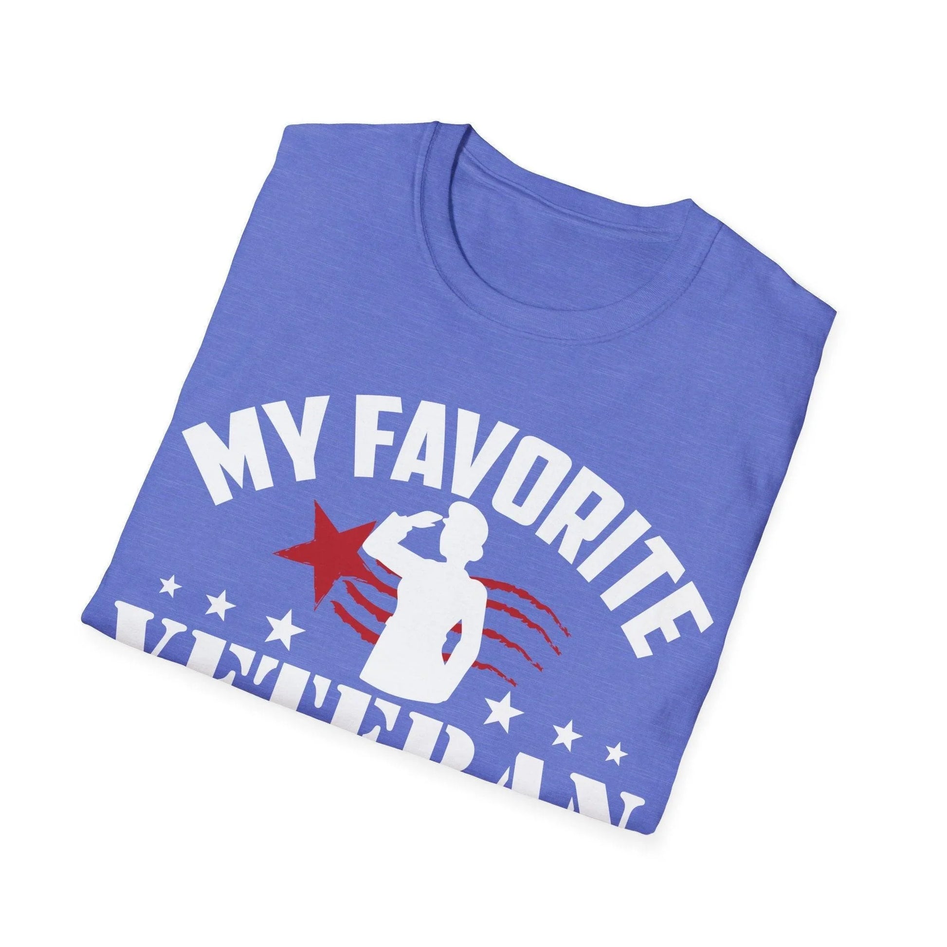 Close-up of the unisex softstyle fabric showing smooth, light heathered texture and relaxed fit collar detail in deep navy