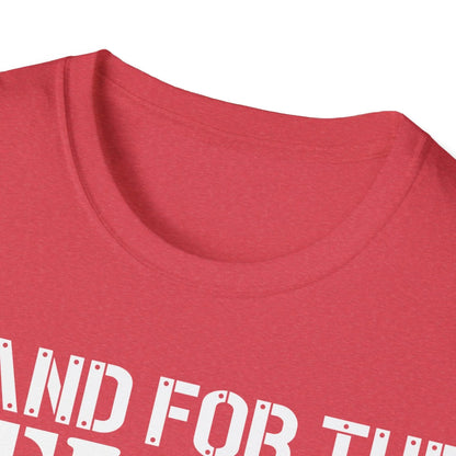 Close-up of the unisex softstyle T-shirt fabric showing the smooth black cotton blend and subtle stitching detail at the