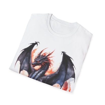Front neckline detail highlighting soft cotton blend fabric and subtle dragons logo embroidery on unisex relaxed-fit T-shirt