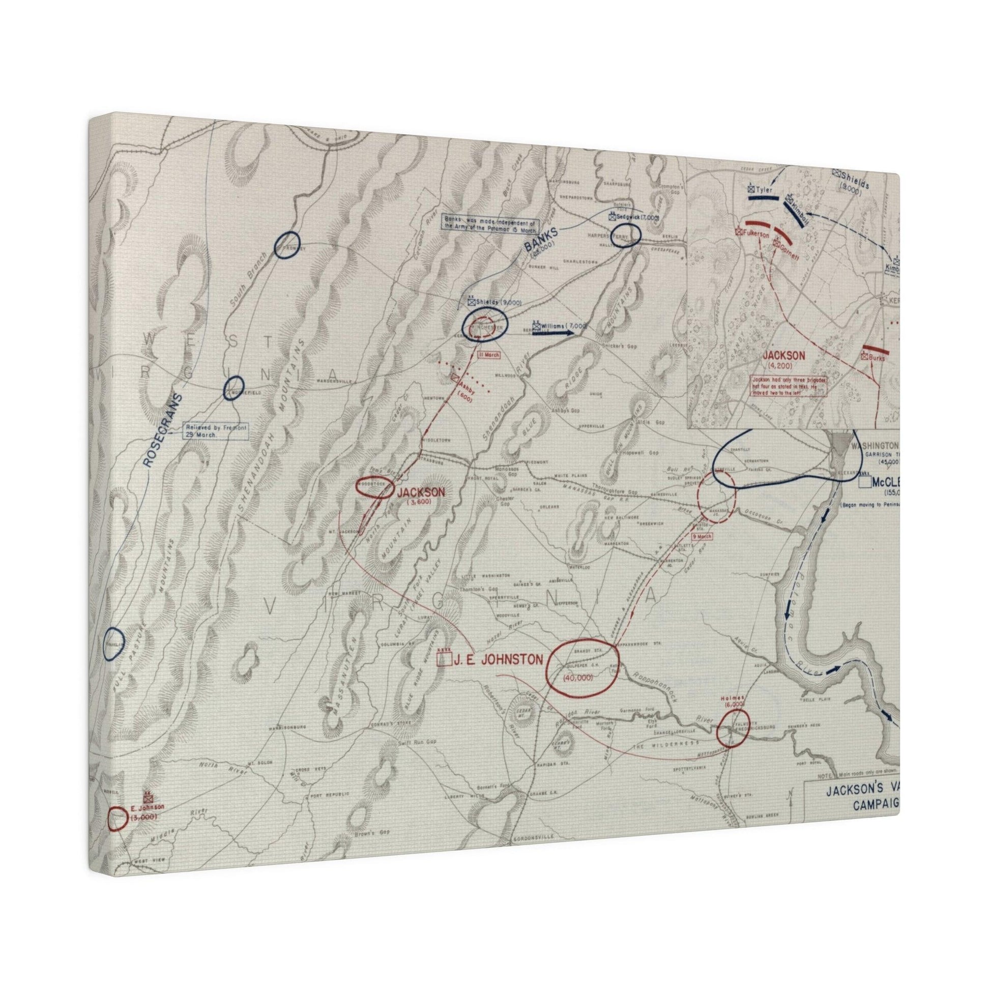 Close-up of textured canvas surface highlighting detailed brush strokes and aged finish from the Battle of Kernstown scene.