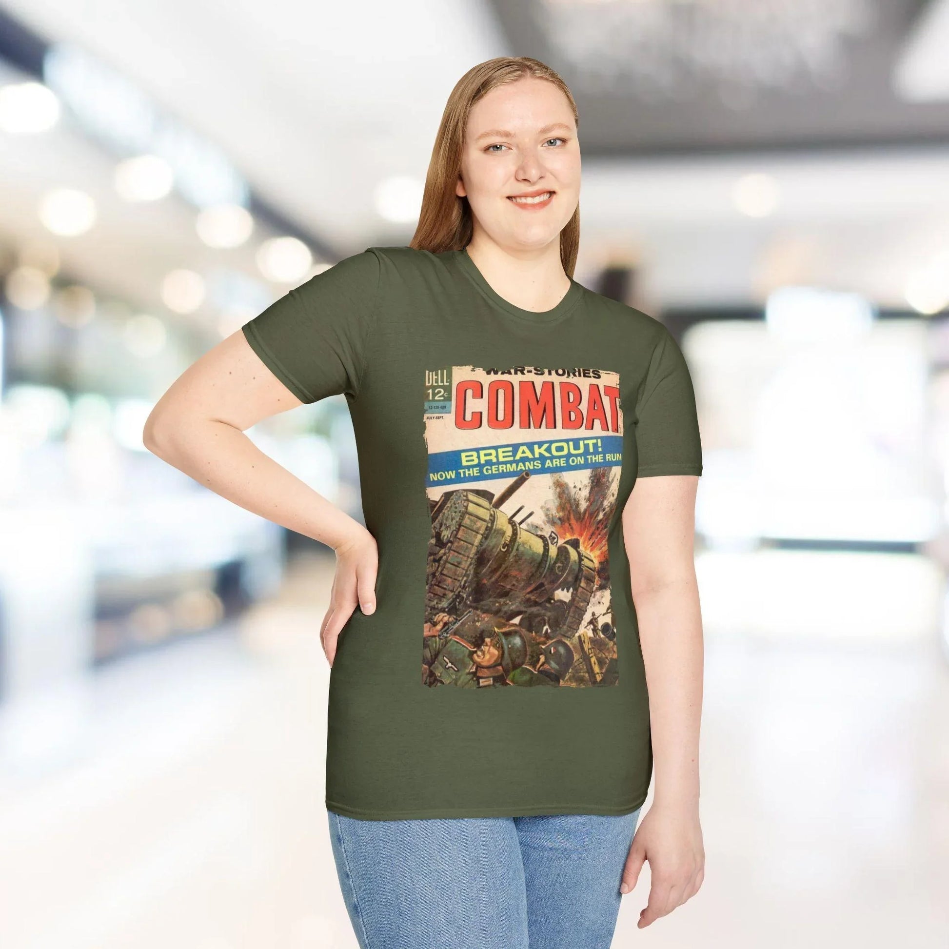 Close-up of the Combat Sept 1964 T-shirt's white fabric neckline stitching and subtle fabric texture from a front angle.