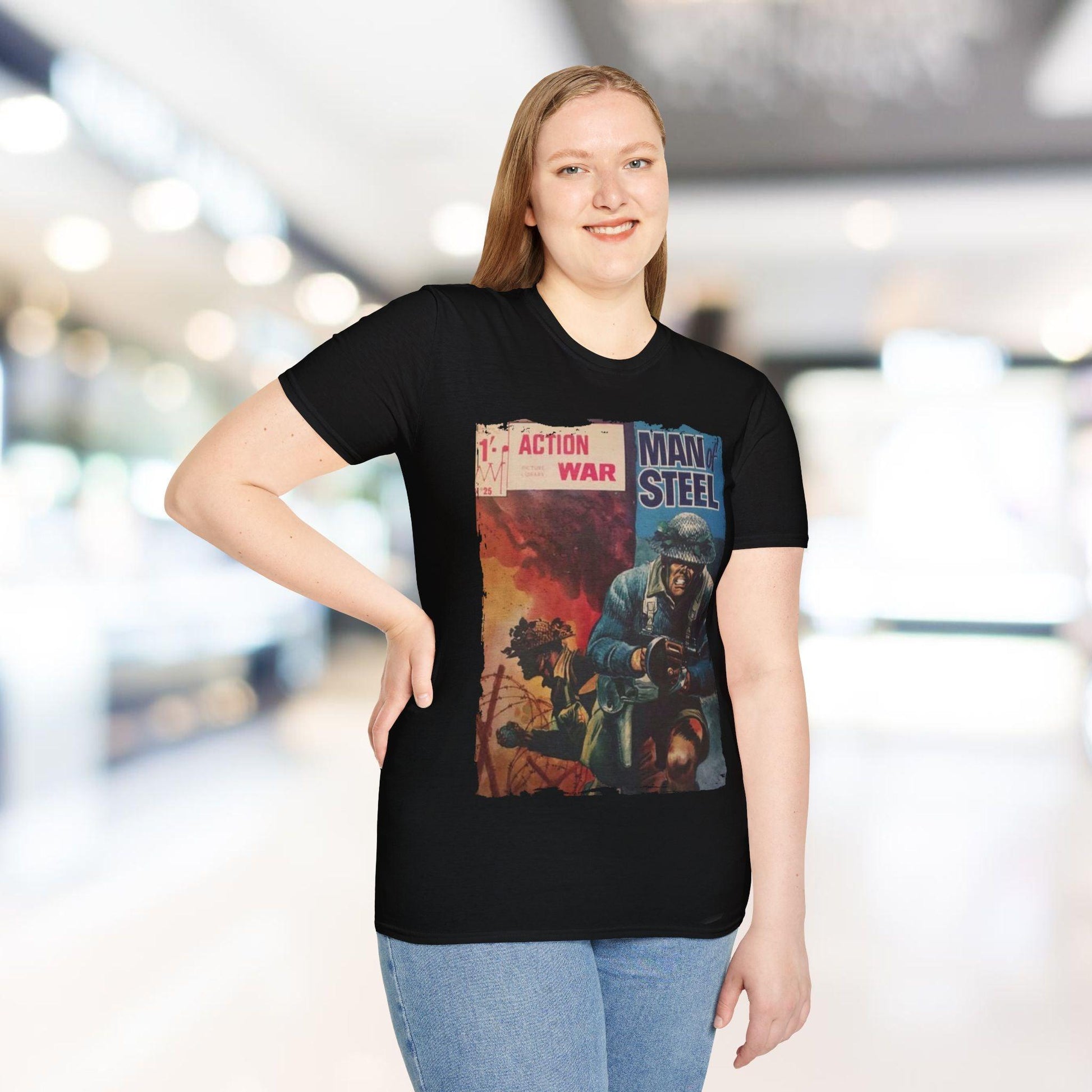 Close-up of the soft royal blue fabric highlighting the smooth texture and relaxed fit of the Action War #25 unisex T-shirt