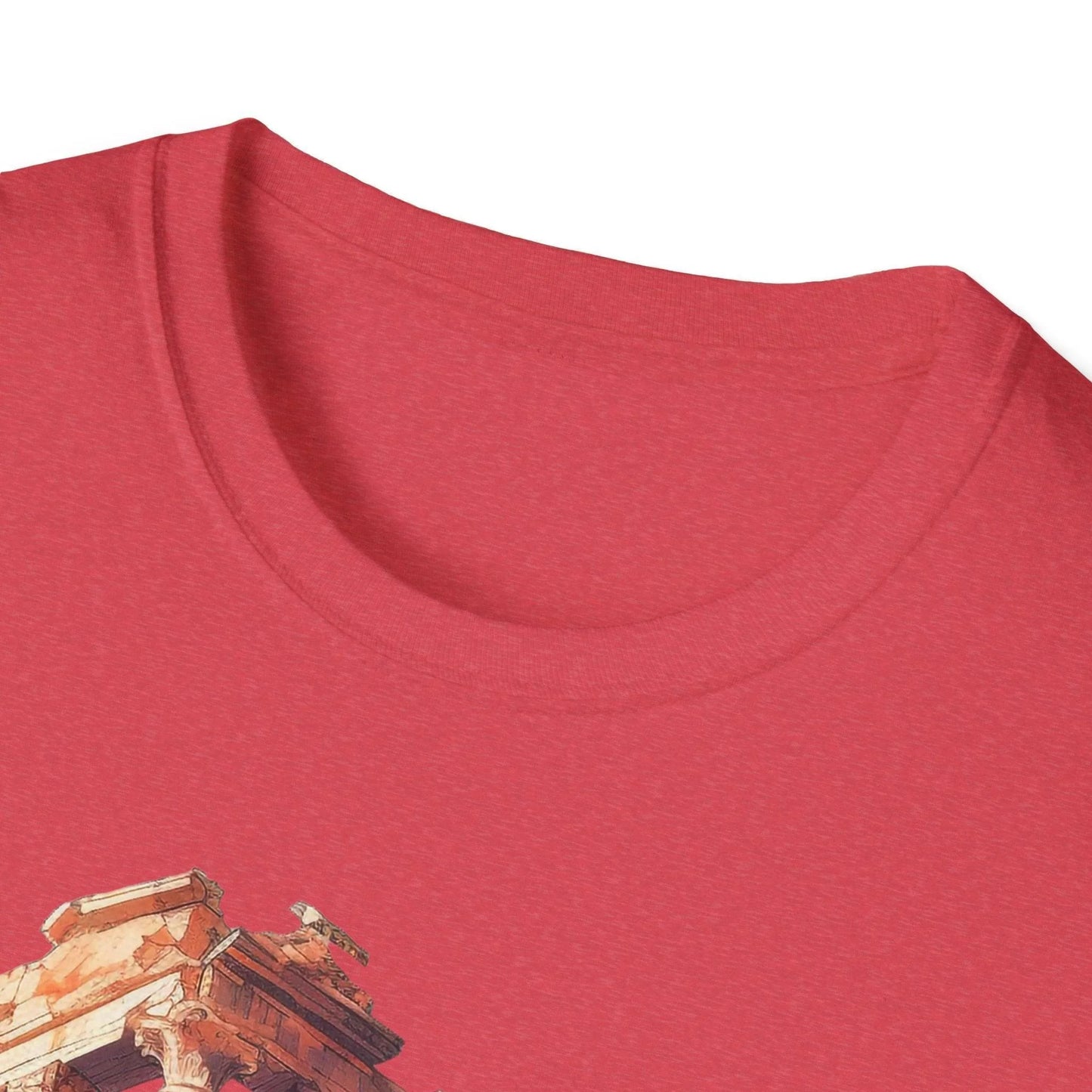 Front view of the unisex slim-fit, charcoal gray cotton-softstyle T-shirt displaying stitched neckline detail and subtle