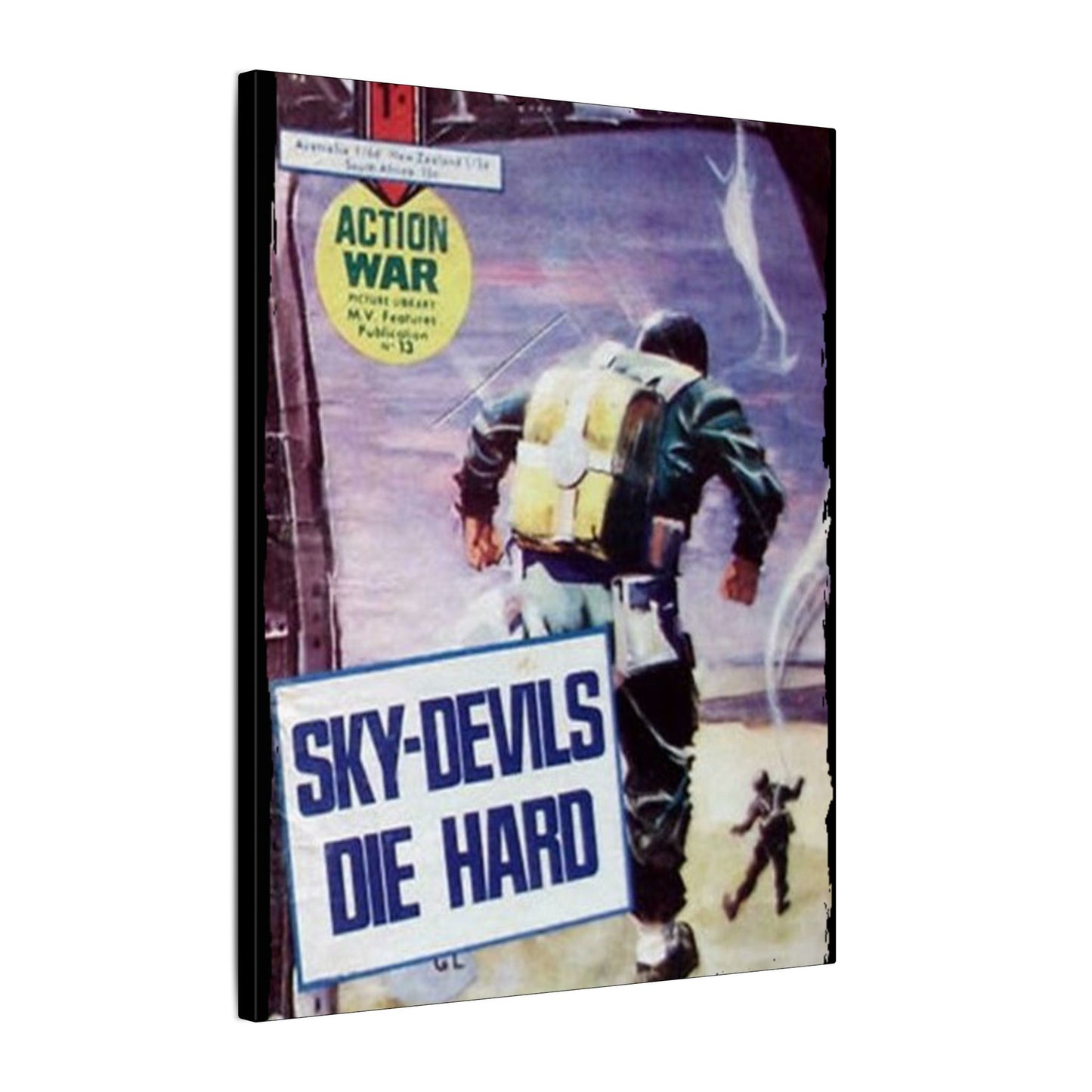 Close-up of the textured canvas surface highlighting subtle ink brushstroke details in Action War #13 comic print