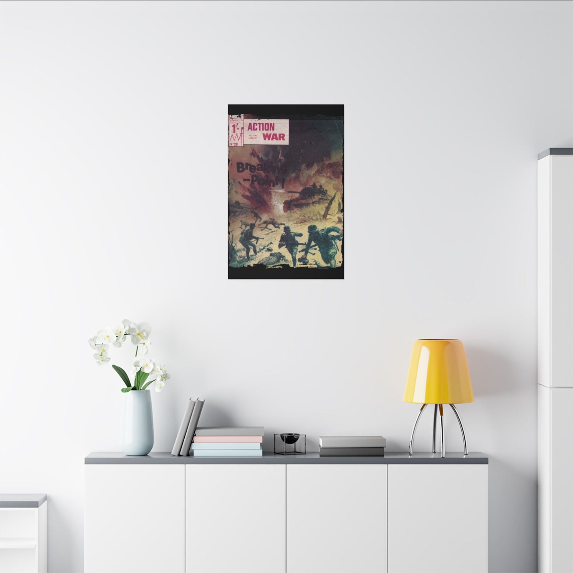 Close-up of the textured canvas surface with subtle brushstroke details and a beige finish, highlighting the material's