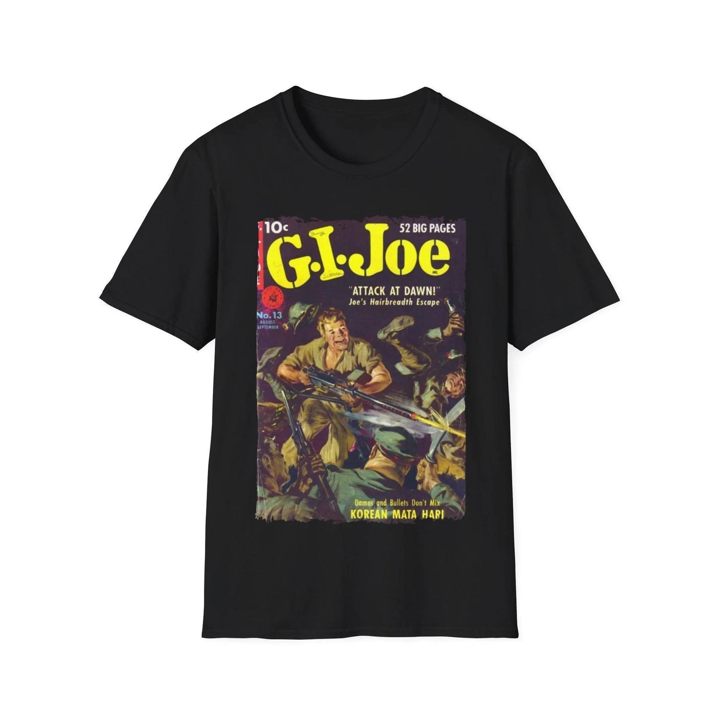 Printify G.I. Joe No.13 unisex cotton crew neck T-shirt with regular fit in navy, DTG printed design, short sleeves