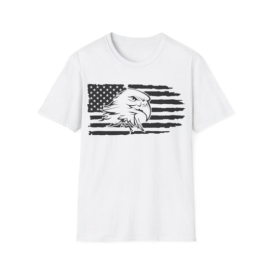 Printify distressed black and white American flag eagle graphic unisex cotton crew neck T-shirt with regular fit
