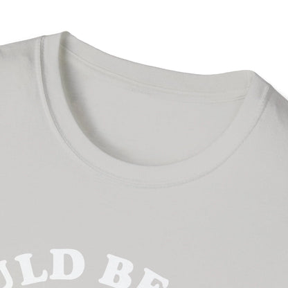 Close-up of the white unisex softstyle T-shirt's collar stitching and smooth fabric texture from a top-down angle.