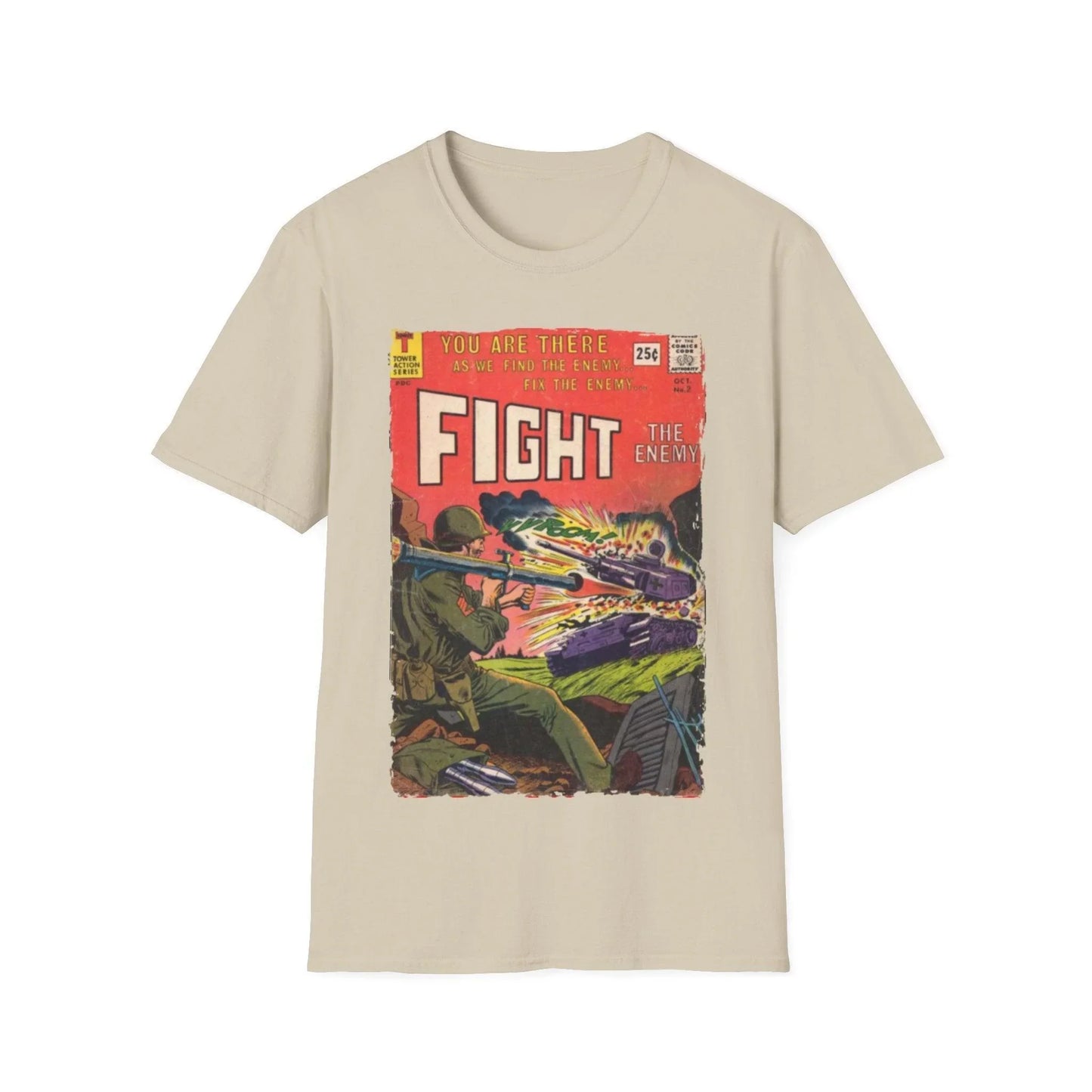 Close-up of the unisex softstyle T-shirt's subtle crew neckline and smooth fabric texture in deep charcoal color