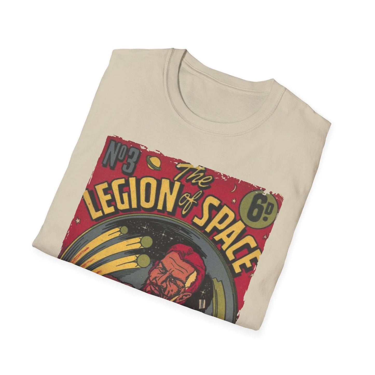 Close-up of the unisex softstyle fabric with subtle heather gray texture, highlighting the relaxed fit and classic crew