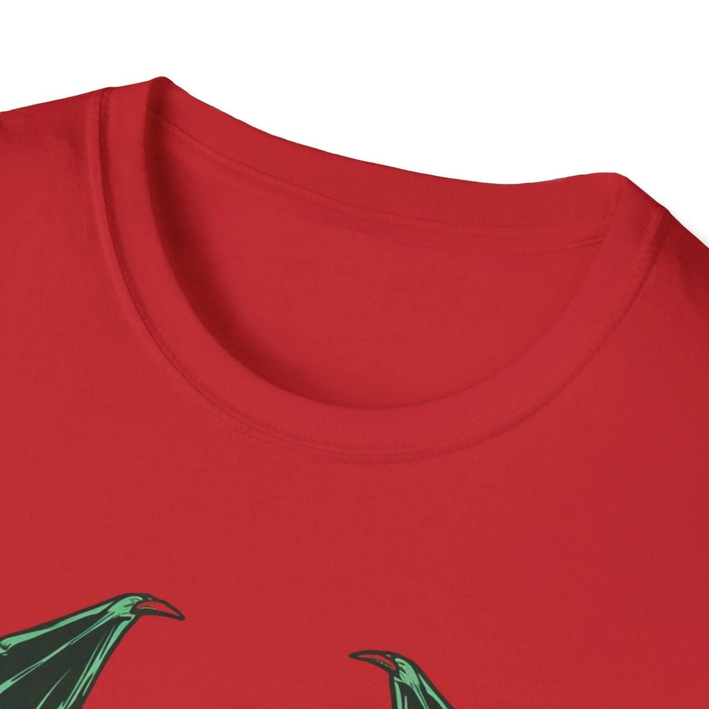 Close-up of the Cthulhu graphic on soft black fabric, highlighting detailed line work and vibrant ink coloration on the