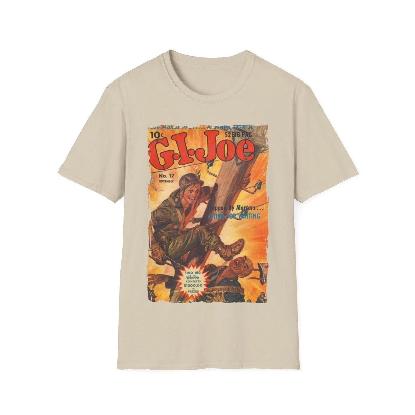 Close-up of the G.I. Joe No.17 unisex soft-style T-shirt’s navy fabric showing the smooth, lightweight cotton blend and