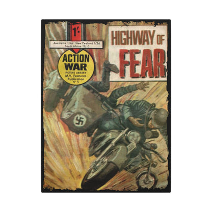 Close-up of the canvas texture highlighting vibrant colors and intricate comic-style details on the Action War #5 cover.