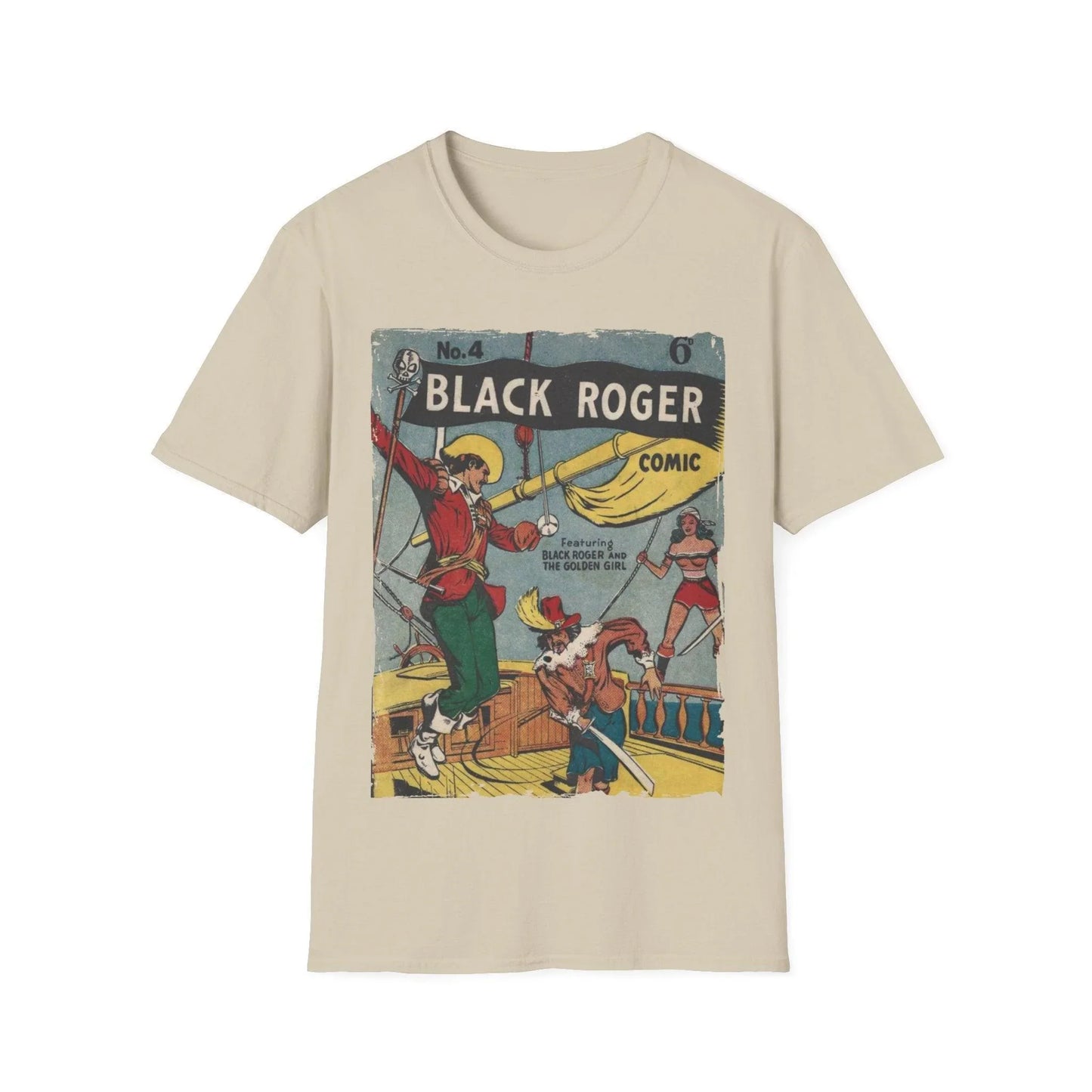 Close-up of the black fabric's smooth texture and subtle heather pattern on the unisex slim-fit crewneck T-shirt neckline