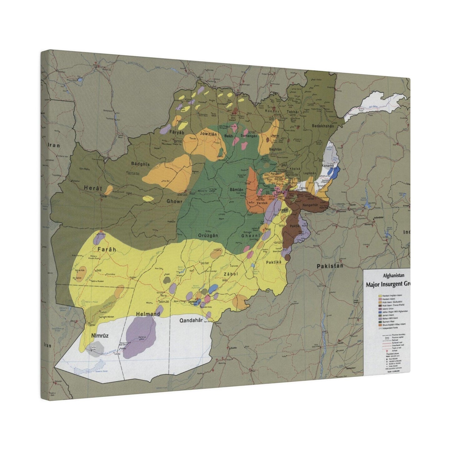 Close-up of the canvas depicting detailed brushstrokes highlighting the textured surface and muted color palette of the 1985