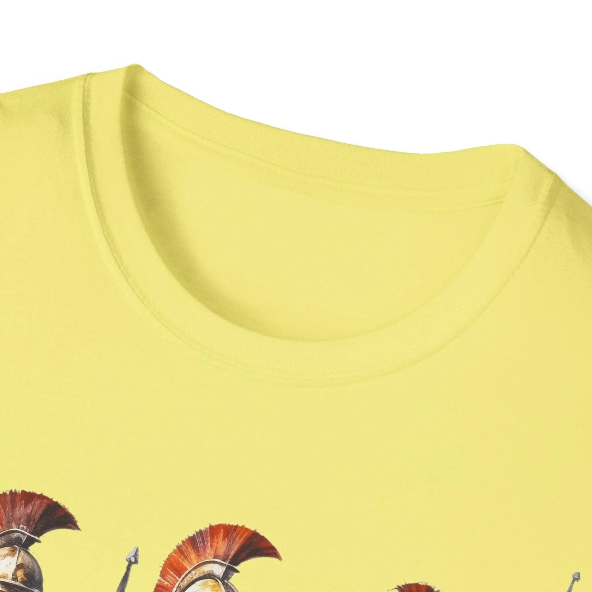 Close-up of the unisex soft cotton fabric showing subtle texture and relaxed fit neckline on the Ancient Warrior 3 T-shirt