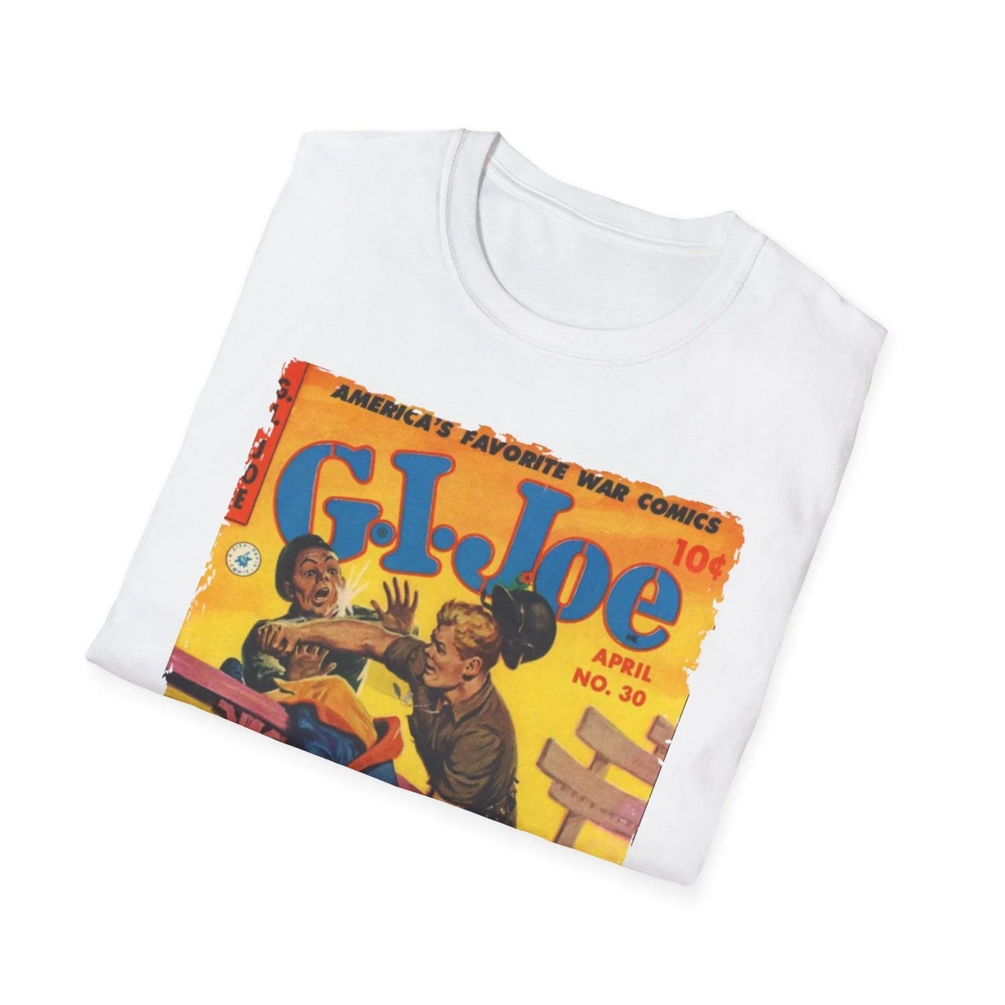 Front neckline detail revealing the soft cotton fabric and reinforced stitching on the relaxed fit G.I. Joe No.30 unisex