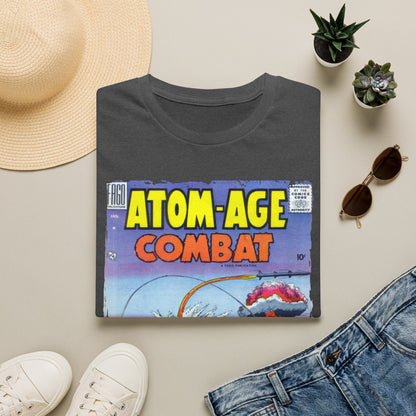 Close-up of the Atom-Age Combat No.2 T-Shirt collar featuring soft cotton blend, relaxed fit, and unisex neckline detail