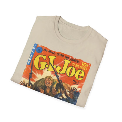 Close-up of the G.I. Joe No.9 softstyle T-shirt neckline showing smooth, reinforced seams and subtle stitching details in