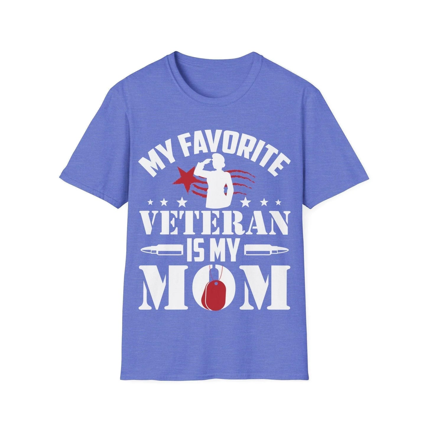 Back view showcasing the relaxed fit and soft fabric drape of the unisex Favorite Veteran Mom T-shirt in heather gray