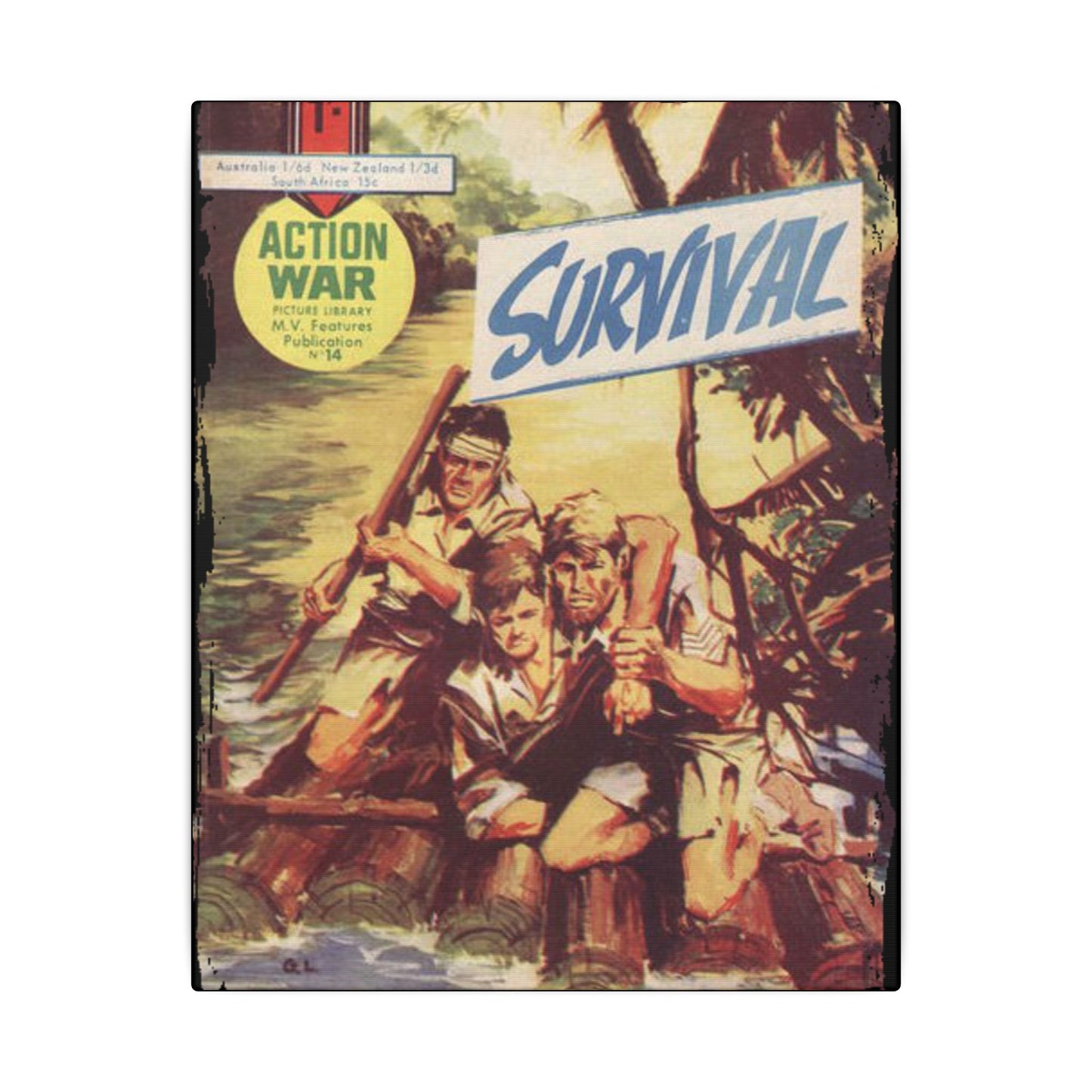 Close-up of the canvas texture highlighting the detailed brushstrokes and vibrant color blending in Action War #14 artwork.