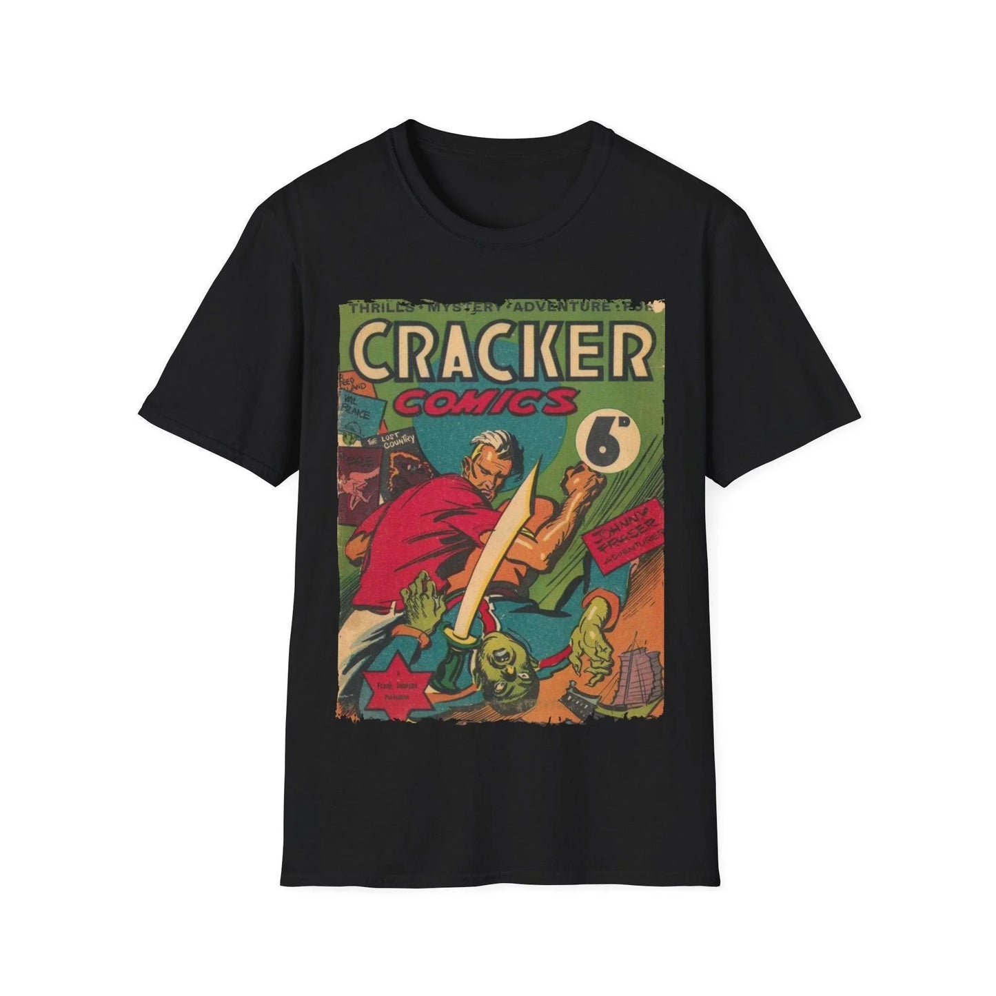 Printify Cracker 1943 unisex crew neck cotton T-shirt in black with vintage distressed graphic, regular fit, soft Style
