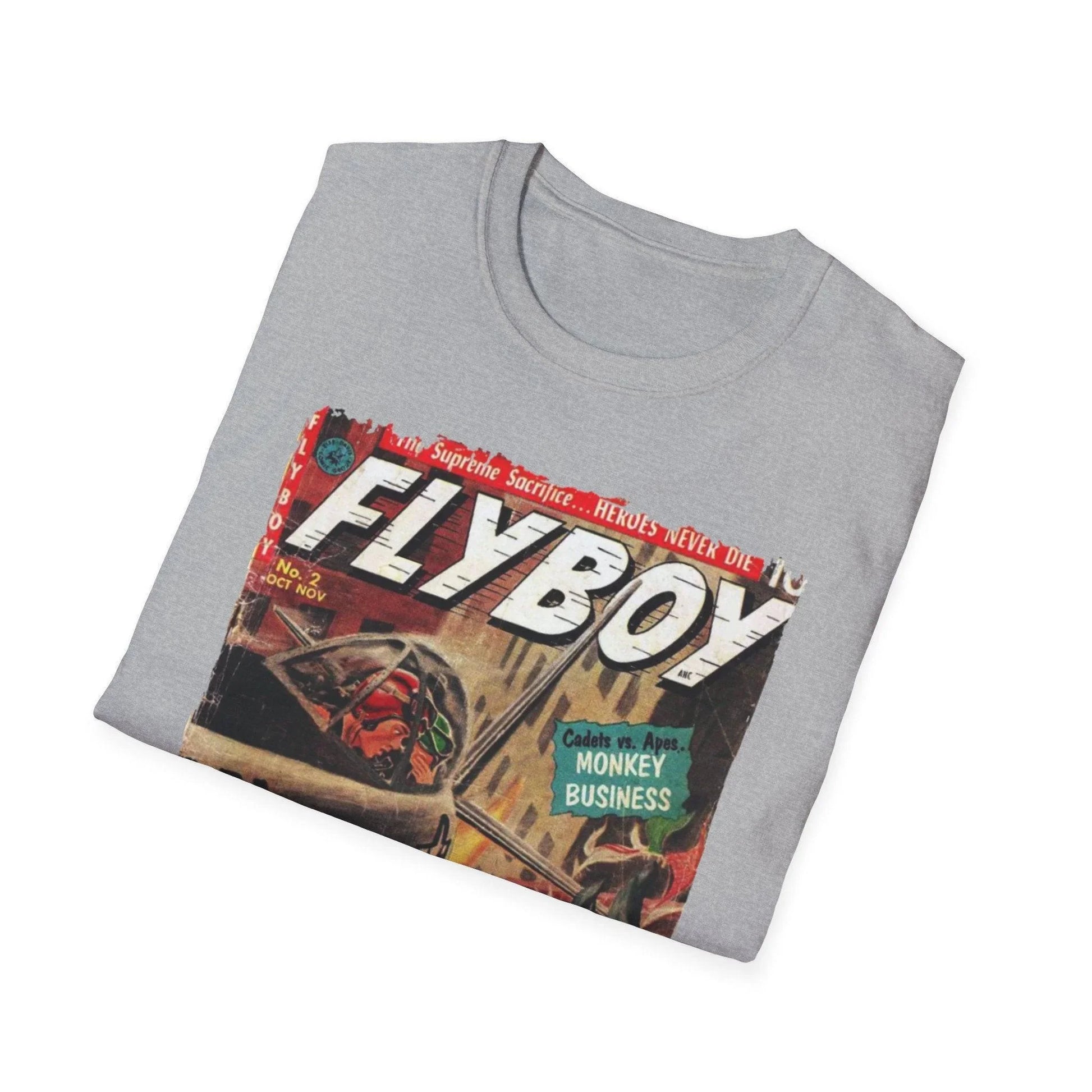 Close-up of the Flyboy No.2 T-shirt neckline showing reinforced stitching and soft cotton fabric in classic navy color.
