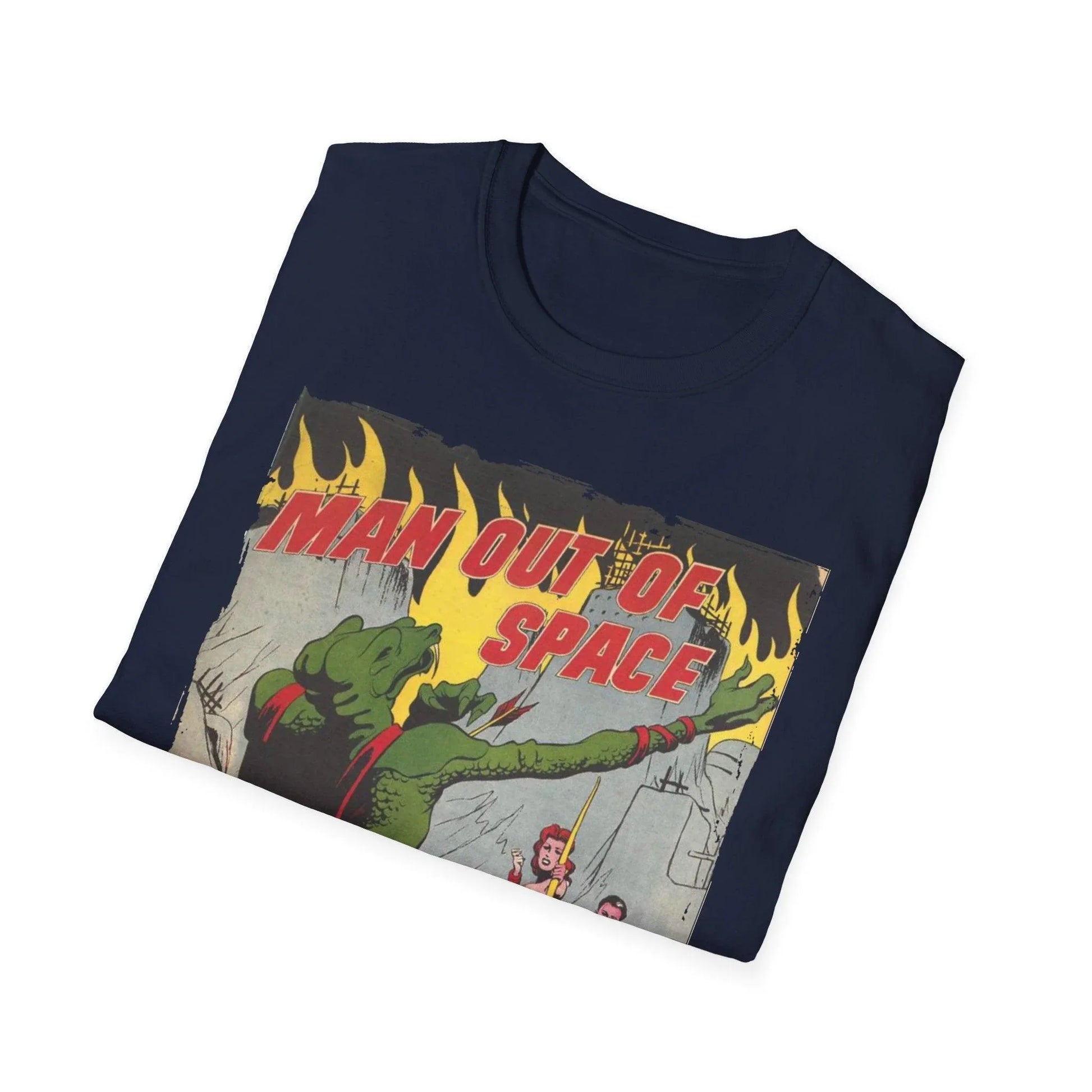 Close-up of the unisex softstyle T-shirt collar displaying the smooth neckline and subtle fabric texture in black, with