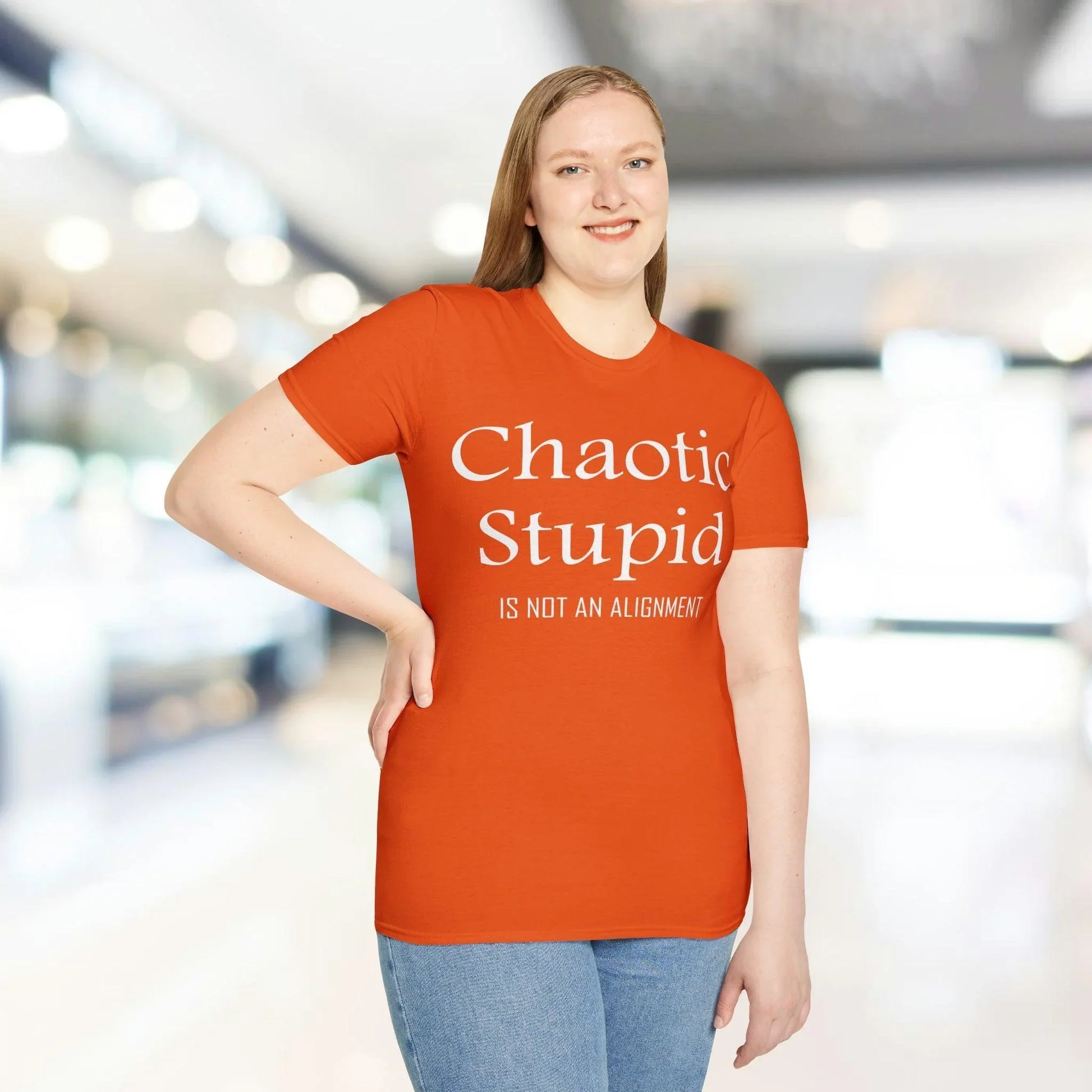 Close-up of the white crew neck neckline and softstle fabric texture revealing smooth, relaxed fit on the unisex T-shirt.