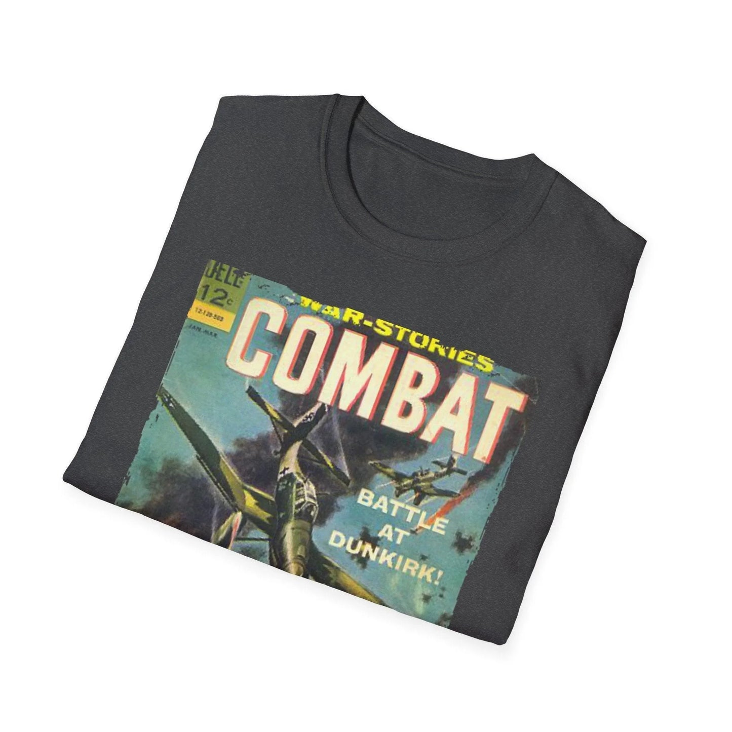 Close-up of the Combat March 1965 T-shirt’s back neckline showing reinforced stitching and soft cotton fabric in olive green