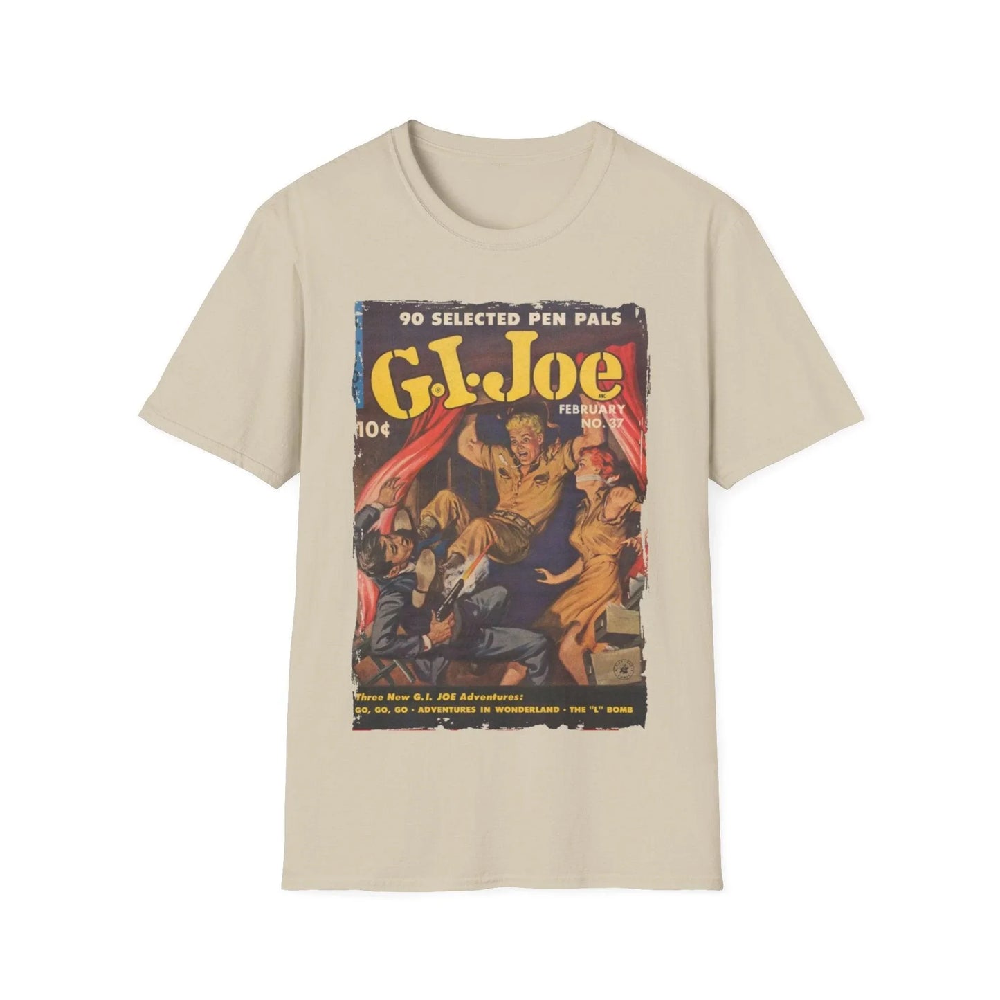 Close-up of the G.I. Joe No.37 T-shirt neckline highlighting the stitched ribbed collar and smooth cotton-blend fabric