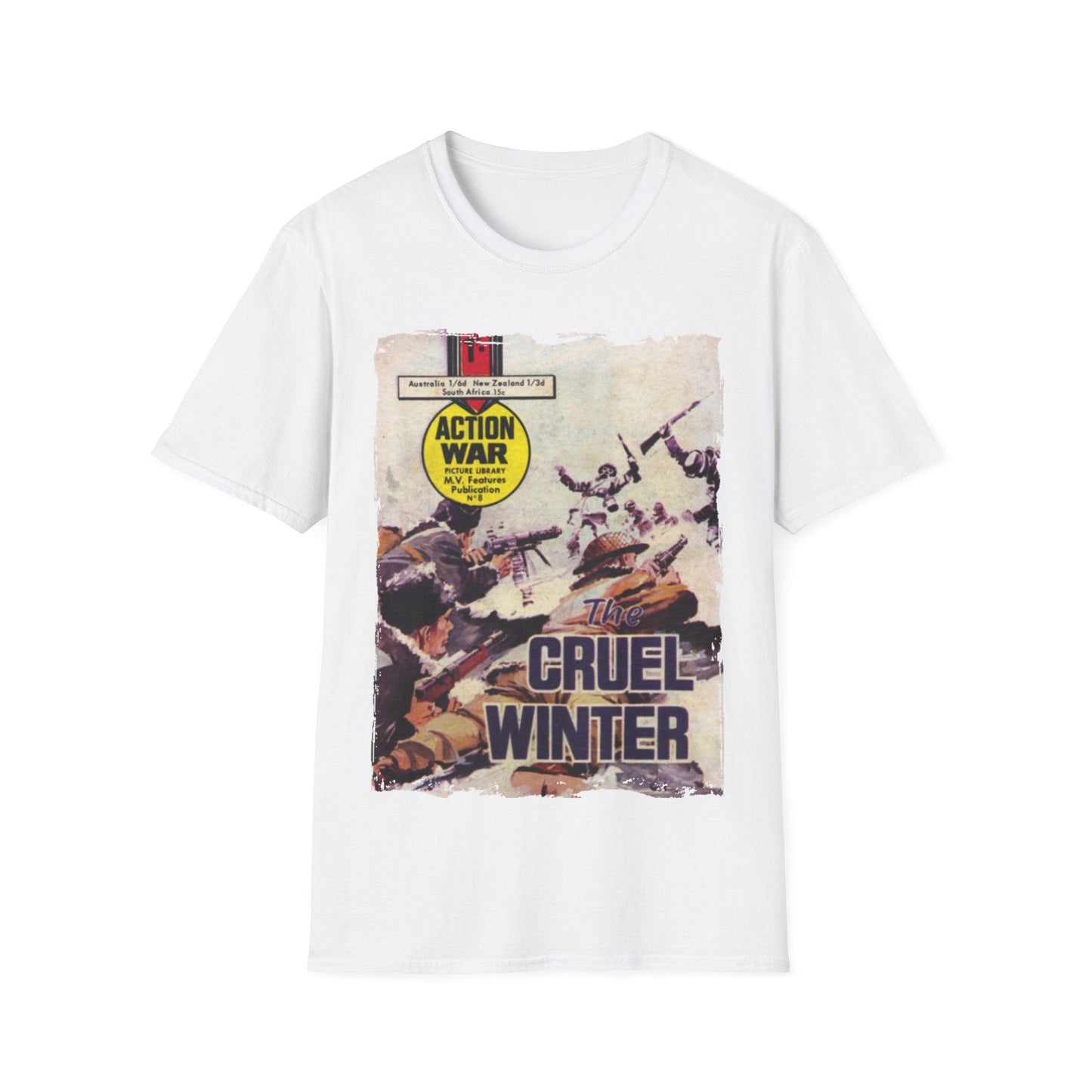 Close-up of the unisex softstyle T-shirt's relaxed fit neckline with subtle stitching detail in vibrant crimson color.