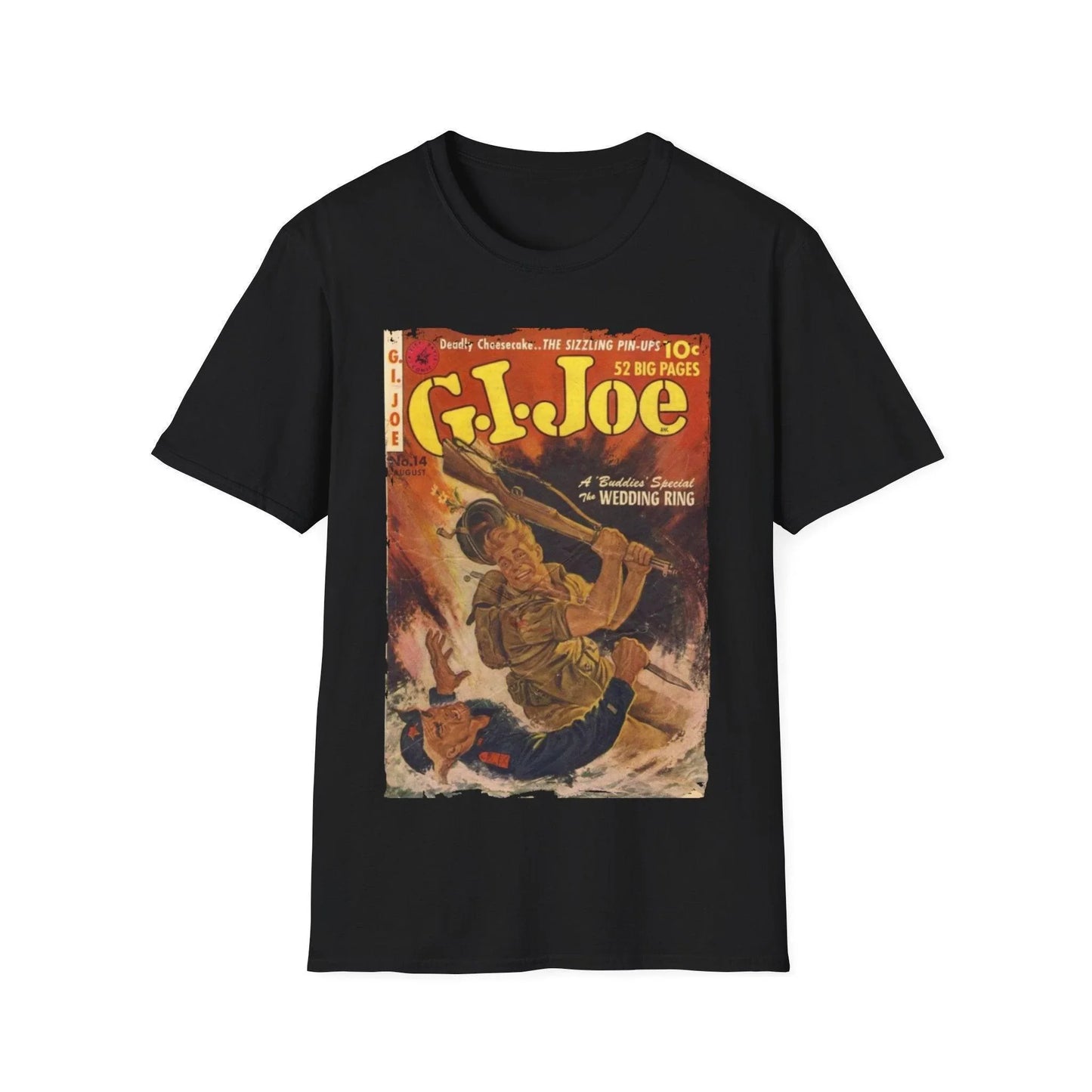 G.I. Joe No.14 Aug unisex cotton crew neck T-shirt in navy with regular fit, DTG print, short sleeves, Printify brand
