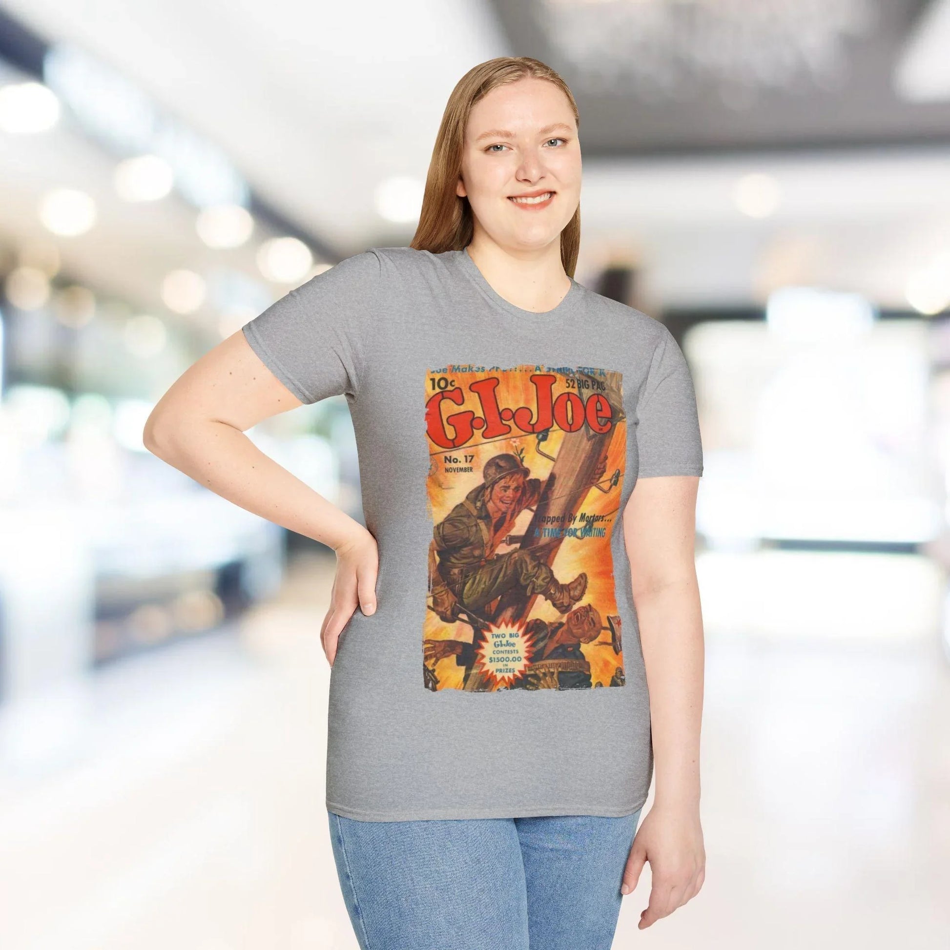 Close-up of the G.I. Joe No.17 Softstyle T-Shirt's navy fabric showing smooth knit texture and subtle stitching along the