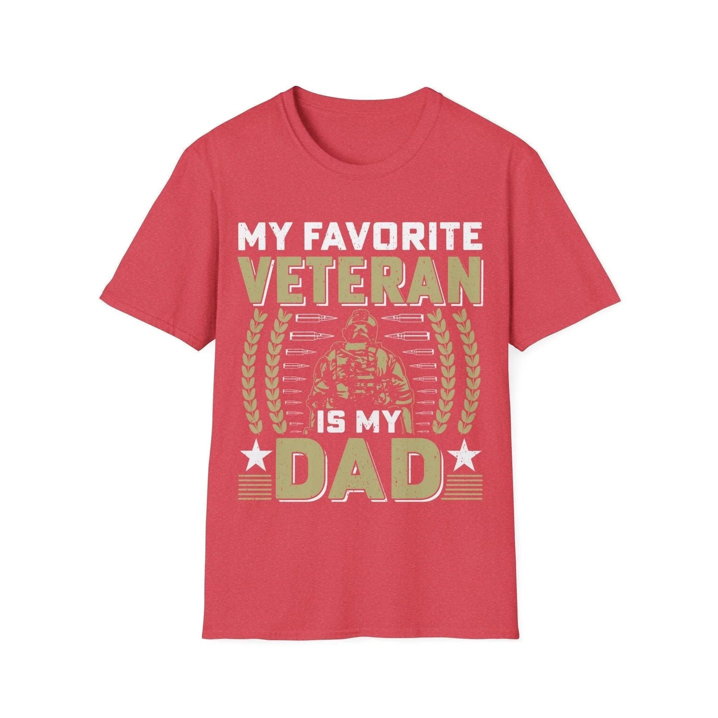 Close-up of the Favorite Veteran Dad T-shirt’s soft fabric stitching and subtle heather gray color from a front angled
