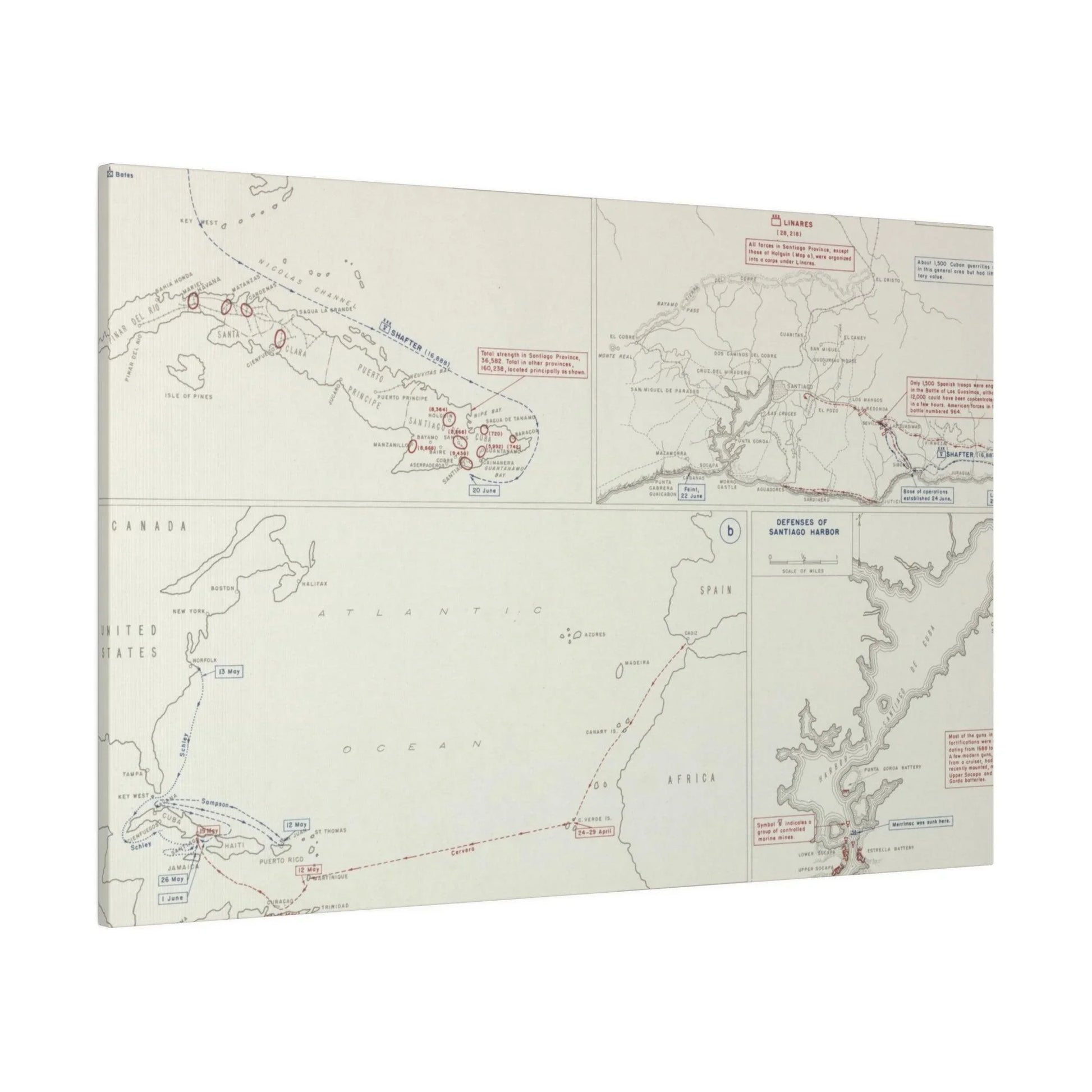 Spanish-American War, Santiago Campaign, Naval Operatoins in the Atlantic Apr-May, Defenses of Santiago Harbor, Spanish Dispositions 20 June, Initial Ops 22-24 June 1898 - Pacific Sky Games