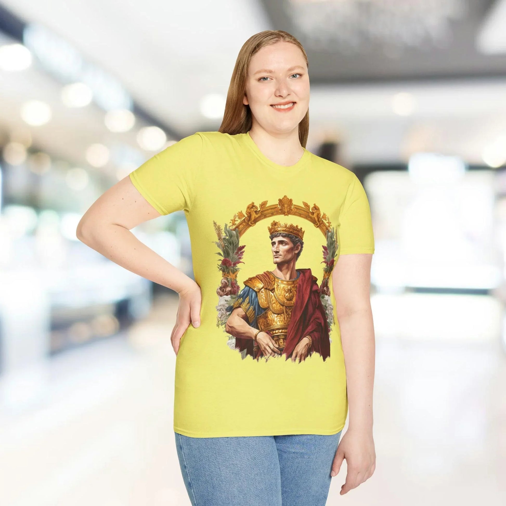 Front fabric detail highlighting the soft, heathered khaki material and relaxed fit of the unisex Ancient Emperor T-Shirt