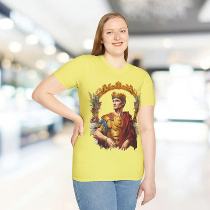 Front fabric detail highlighting the soft, heathered khaki material and relaxed fit of the unisex Ancient Emperor T-Shirt