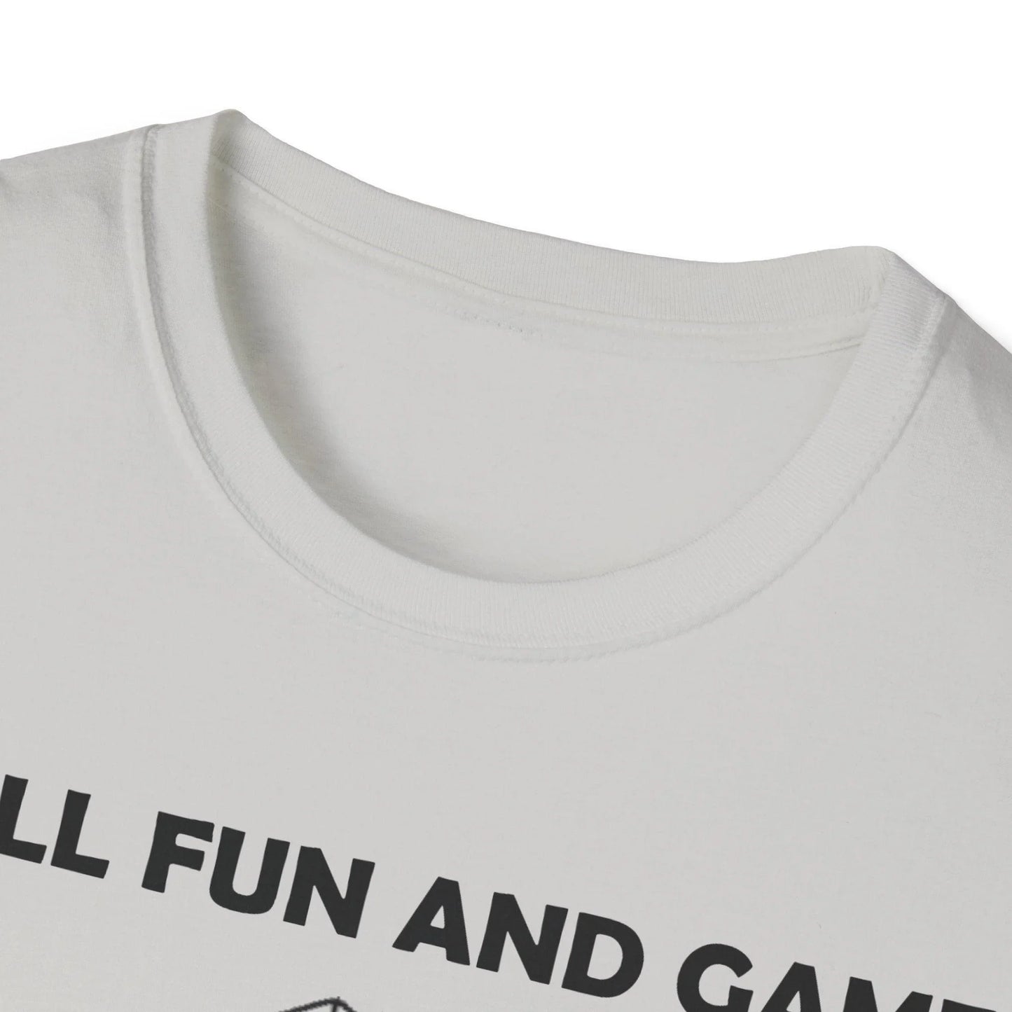 Close-up of black unisex softstyle T-shirt fabric showing smooth texture and subtle stitching detail at the shoulder seam.