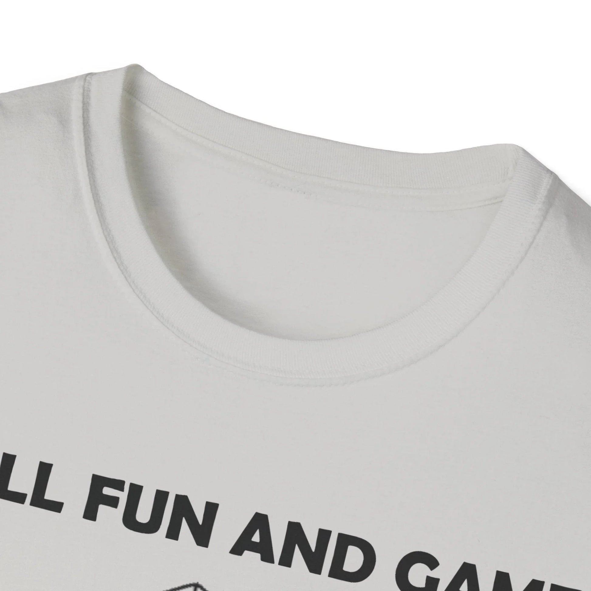 Close-up of black unisex softstyle T-shirt fabric showing smooth texture and subtle stitching detail at the shoulder seam.