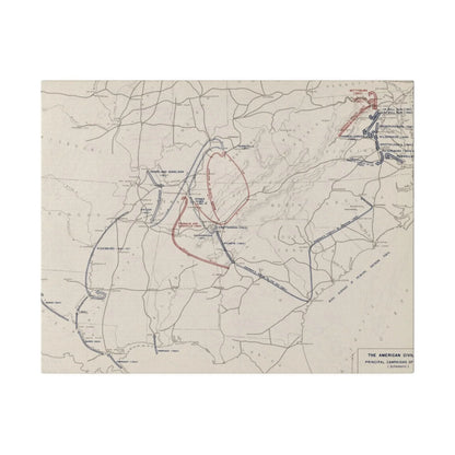 Close-up of textured canvas surface highlighting detailed brushstroke patterns from the Civil War operations map.