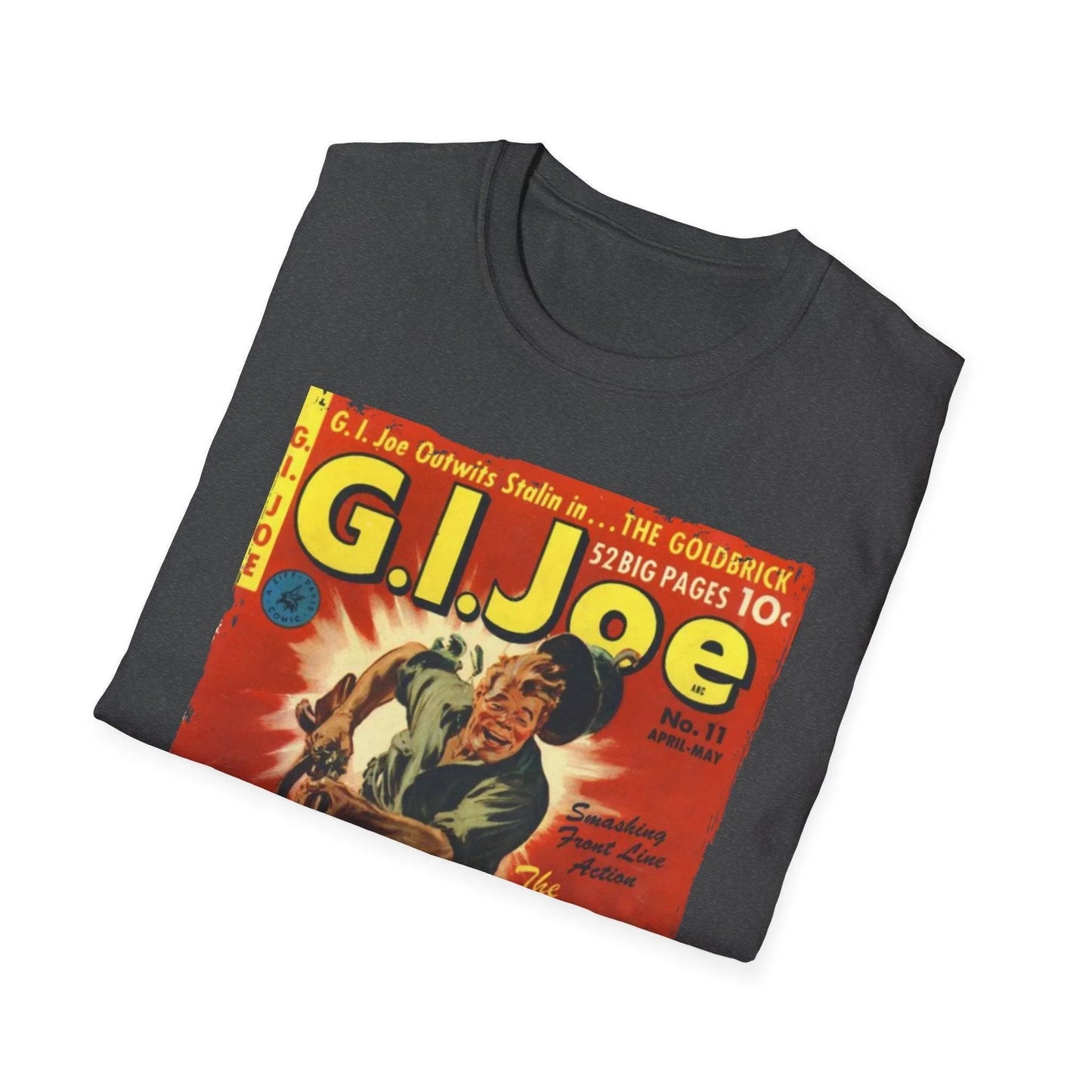Close-up of the G.I. Joe No.11 Apr unisex softstyle T-shirt neckline showing the reinforced crew collar and smooth fabric