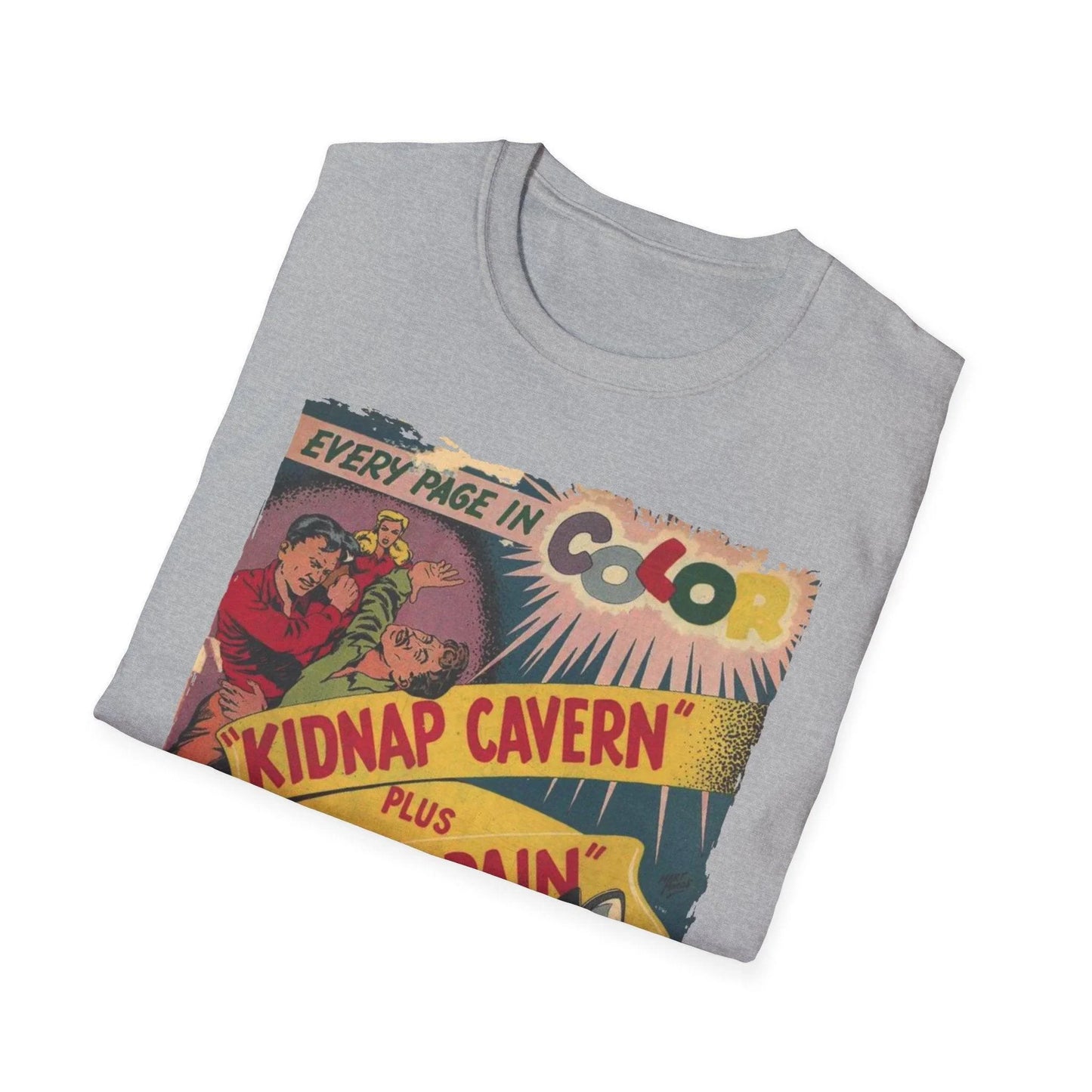 Close-up of the soft, heathered navy fabric showing subtle texture and slim fit cut at the neckline with stitched hem detail.