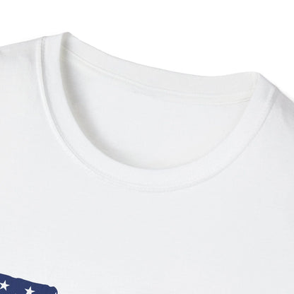 Close-up of American flag guns graphic detail on soft cotton fabric showing vibrant colors and crisp print on relaxed fit