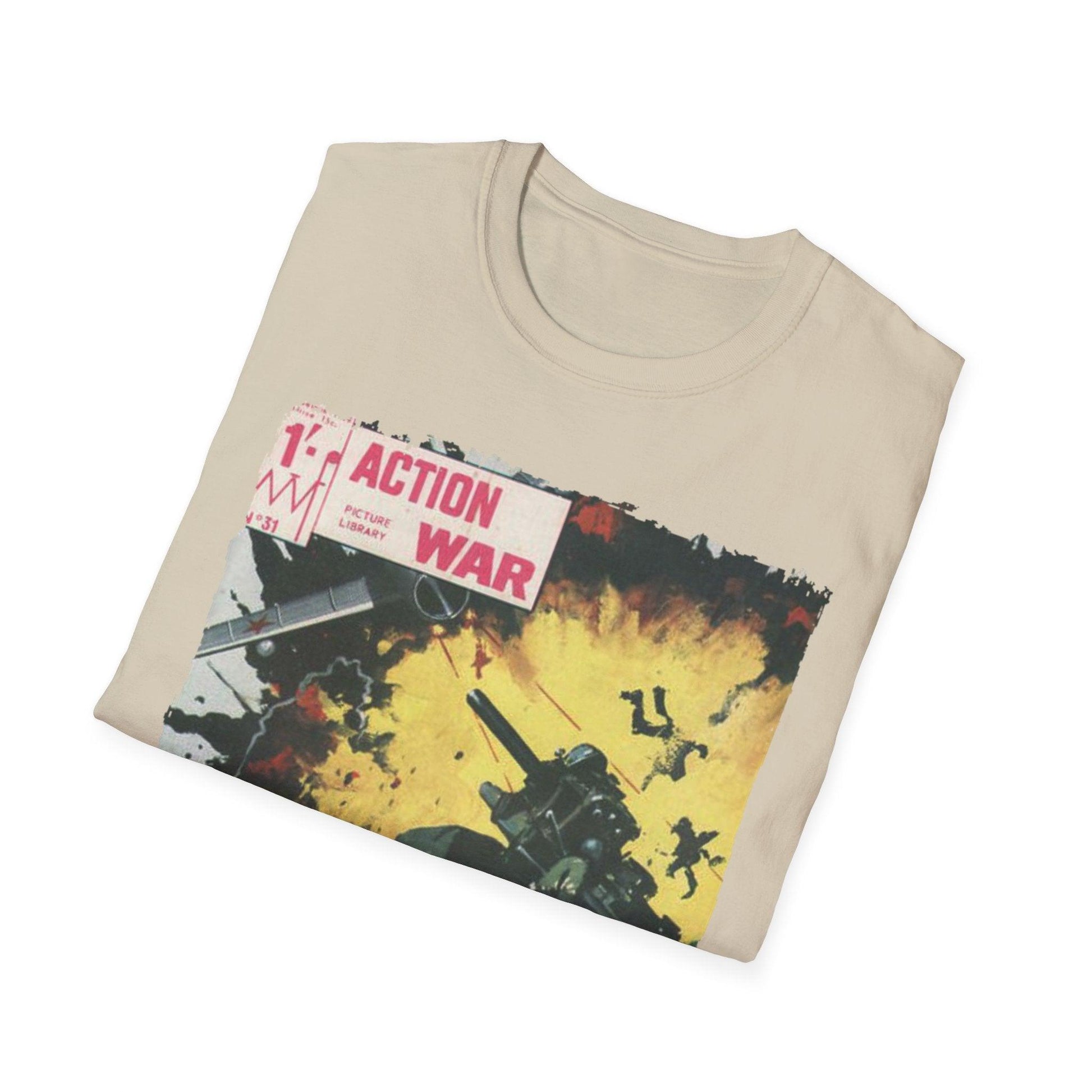 Close-up of the soft pastel lavender fabric highlighting the subtle heather pattern and relaxed fit neckline from a